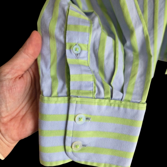 Robert Graham Lime and Sky Blue Striped Shirt Size 2XL - Picture 5 of 10